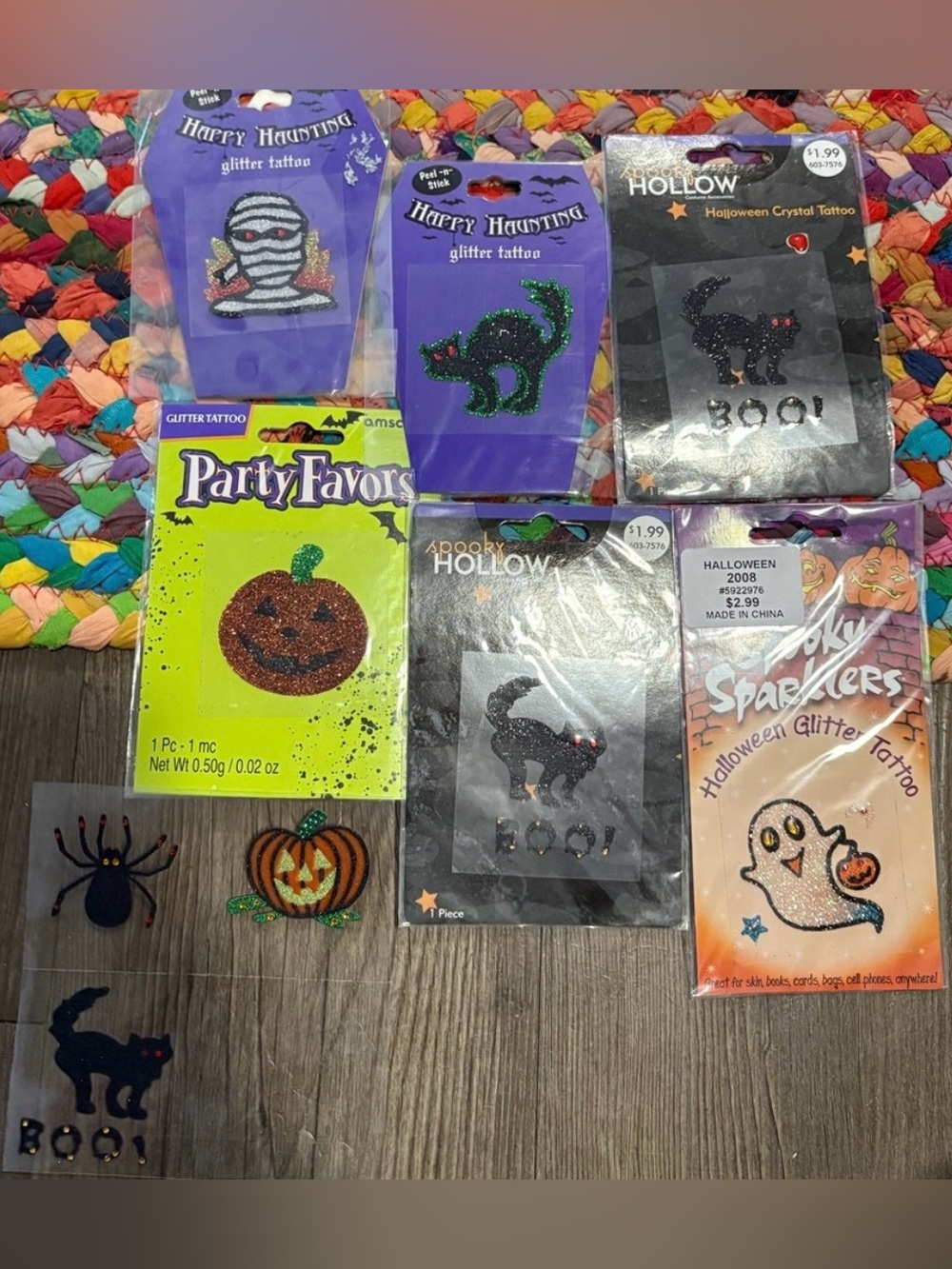 HALLOWEEN MUMMY, CAT, PUMPKIN, SPIDER, GHOST SPARKLY STICKERS